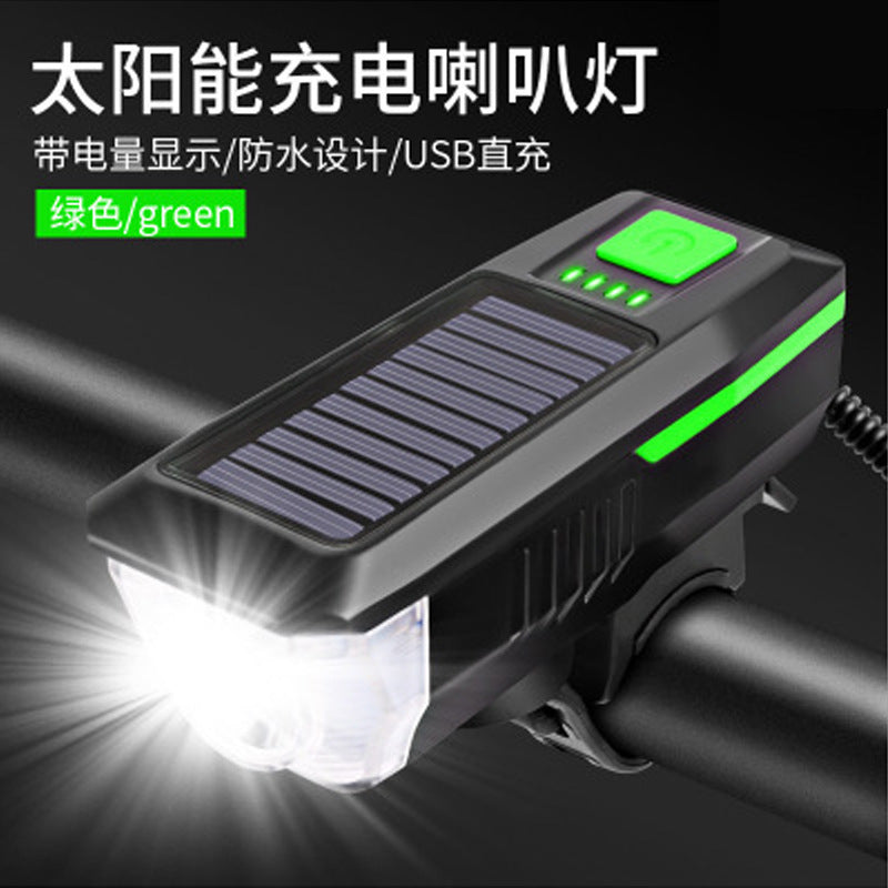 Solar Bicycle Light Car Headlight Charging Night Mountain Bike Flashlight Bicycle Accessories Warning Riding Equipment