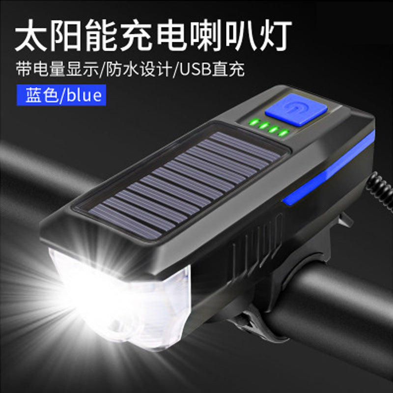 Solar Bicycle Light Car Headlight Charging Night Mountain Bike Flashlight Bicycle Accessories Warning Riding Equipment