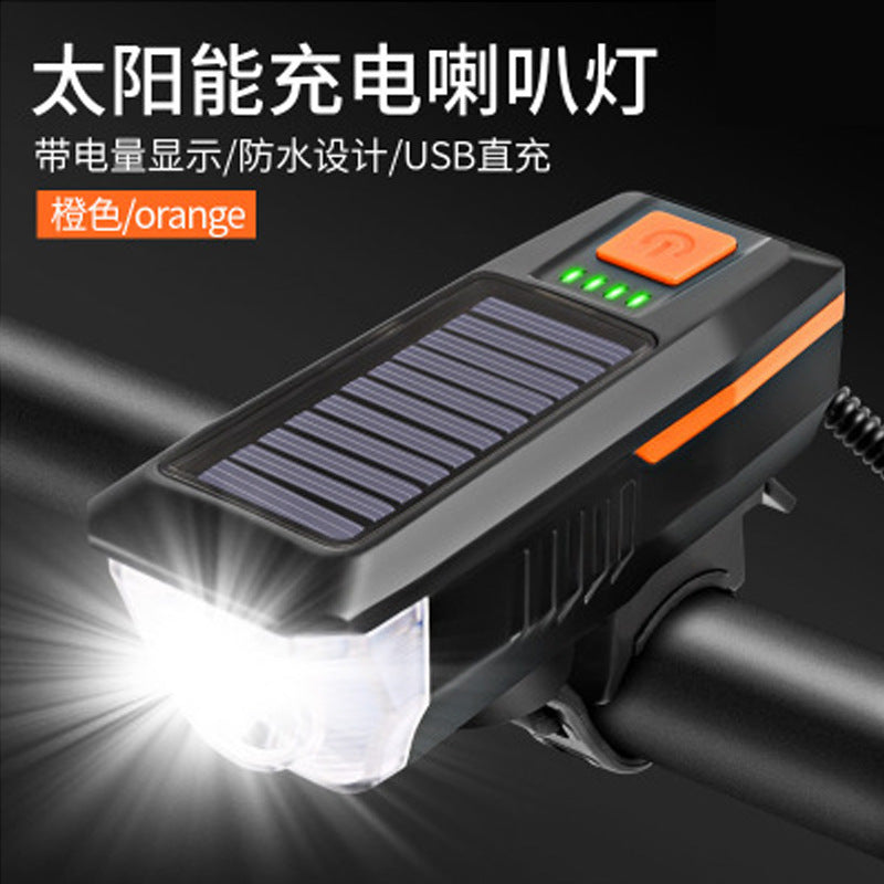 Solar Bicycle Light Car Headlight Charging Night Mountain Bike Flashlight Bicycle Accessories Warning Riding Equipment