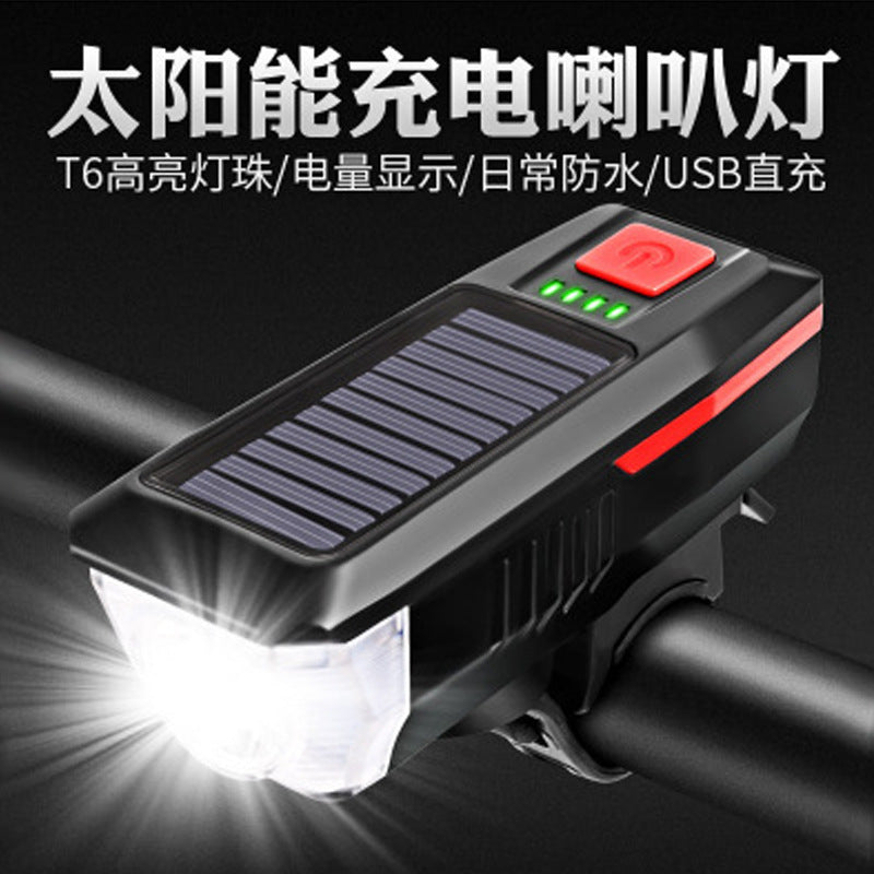 Solar Bicycle Light Car Headlight Charging Night Mountain Bike Flashlight Bicycle Accessories Warning Riding Equipment