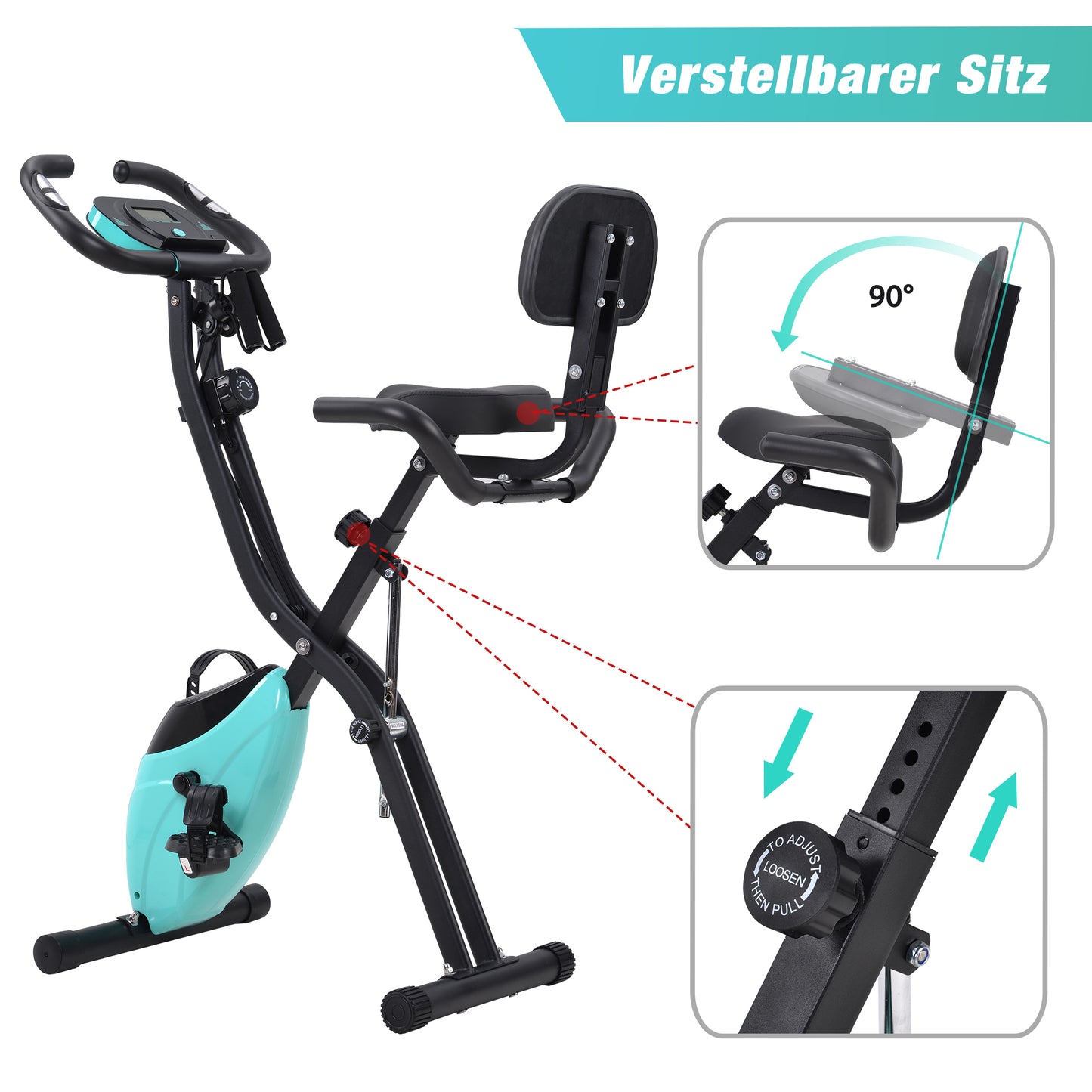 X-Bike, magnetische faltbares Fitnessfahrrad, Heimtrainer für Cardio Workout Indoor Cycling mit Traningscomputur und Expanderbänder us