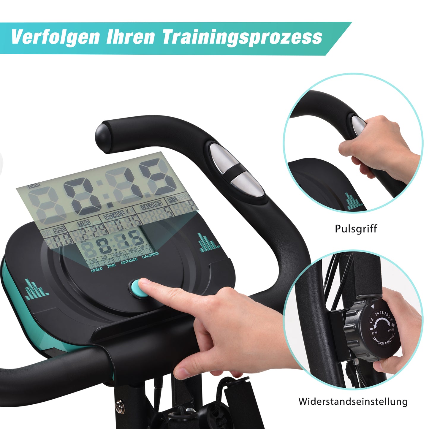 X-Bike, magnetische faltbares Fitnessfahrrad, Heimtrainer für Cardio Workout Indoor Cycling mit Traningscomputur und Expanderbänder us