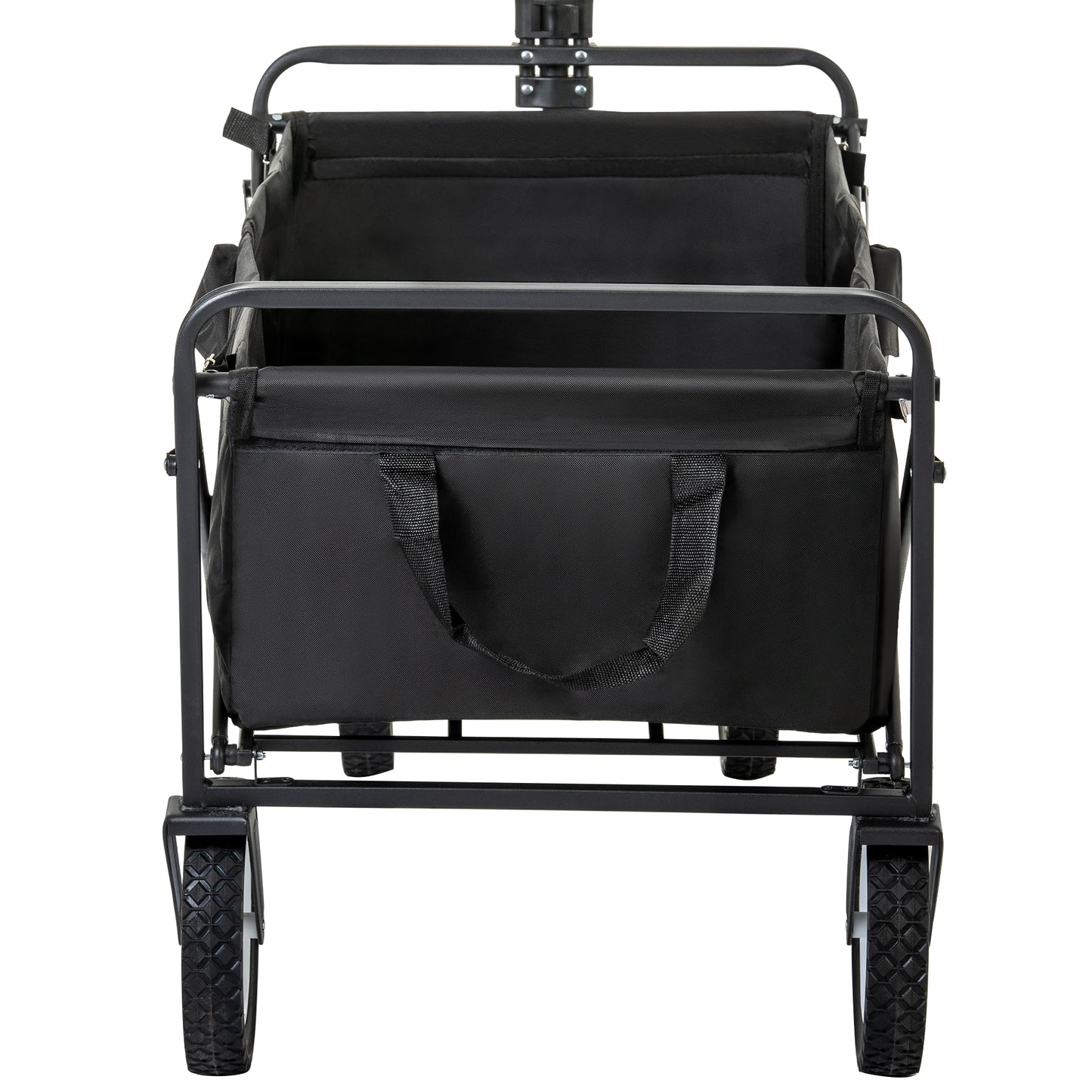 Zusammenklappbarer Station Wagon Outdoor All Terrain Trolley, Faltbarer Bollerwagen Handwagen Gartenwagen, Getränkehalter aus Mesh, verstellbare Griffe, Stofftasche, 360°-Rotation des Vorderrads