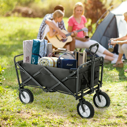 Zusammenklappbarer Station Wagon Outdoor All Terrain Trolley, Faltbarer Bollerwagen Handwagen Gartenwagen, Getränkehalter aus Mesh, verstellbare Griffe, Stofftasche, 360°-Rotation des Vorderrads