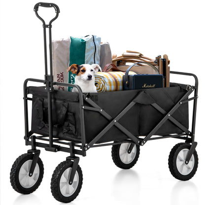 Zusammenklappbarer Station Wagon Outdoor All Terrain Trolley, Faltbarer Bollerwagen Handwagen Gartenwagen, Getränkehalter aus Mesh, verstellbare Griffe, Stofftasche, 360°-Rotation des Vorderrads