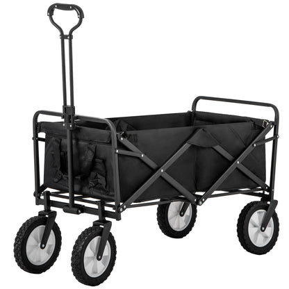 Zusammenklappbarer Station Wagon Outdoor All Terrain Trolley, Faltbarer Bollerwagen Handwagen Gartenwagen, Getränkehalter aus Mesh, verstellbare Griffe, Stofftasche, 360°-Rotation des Vorderrads