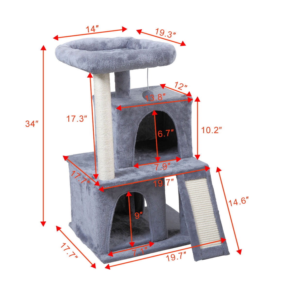 Double-layer cat Tree with cat house and ladder - light gray us up