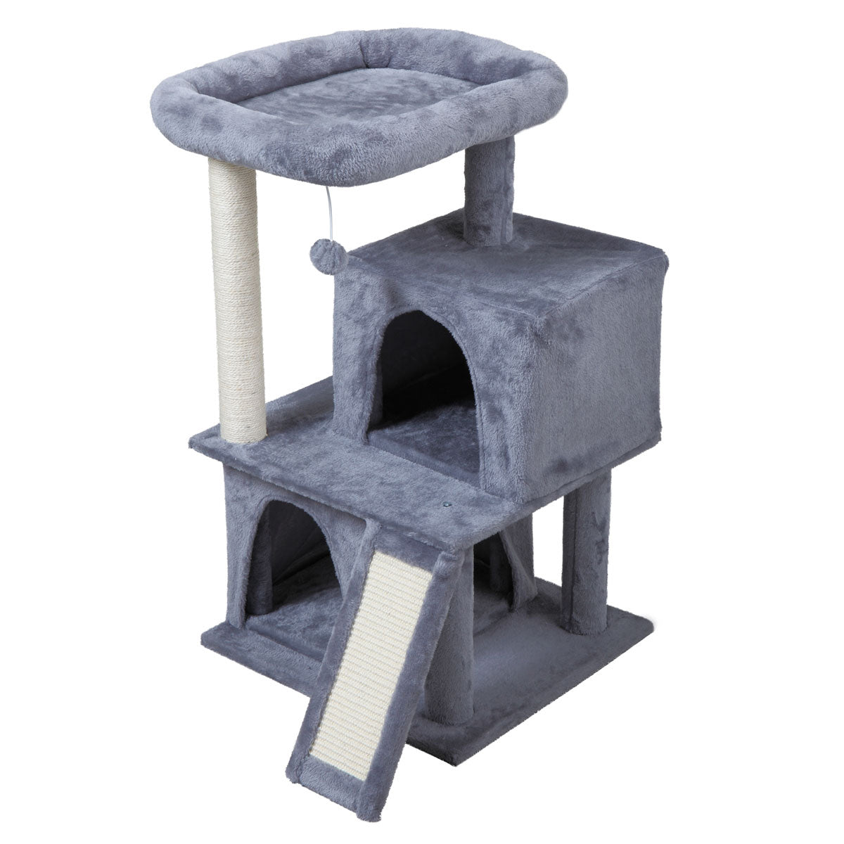 Double-layer cat Tree with cat house and ladder - light gray us up