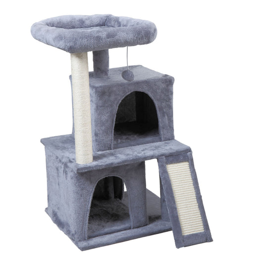 Double-layer cat Tree with cat house and ladder - light gray us up