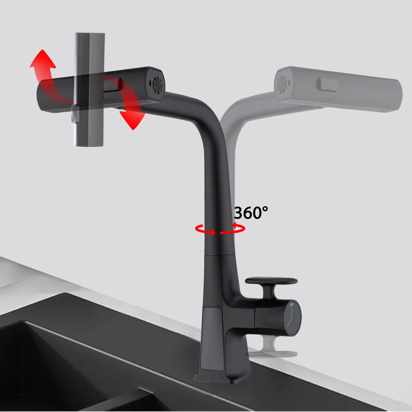 Matte Black Waterfall Kitchen Faucet with Temperature Display, Single Handle Kitchen Faucet with Pull Down Sprayer, Modern Kitchen Sink Faucet, Three Water Outlet Modes