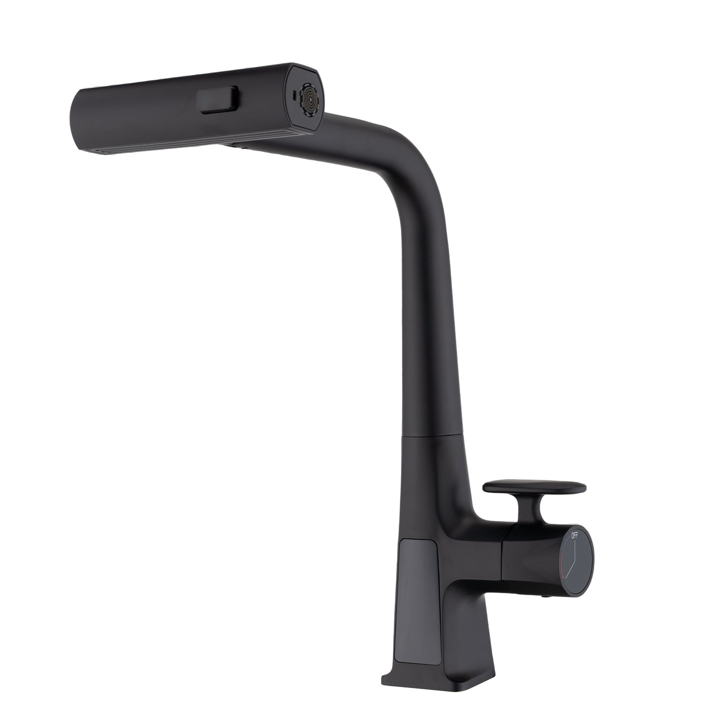 Matte Black Waterfall Kitchen Faucet with Temperature Display, Single Handle Kitchen Faucet with Pull Down Sprayer, Modern Kitchen Sink Faucet, Three Water Outlet Modes