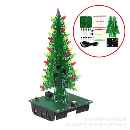 Three-color Christmas Tree Electronic Internship DIY Kit Colorful Three-dimensional LED Flash Light Creative Christmas Gift u