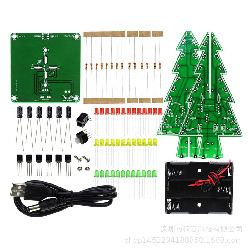 Three-color Christmas Tree Electronic Internship DIY Kit Colorful Three-dimensional LED Flash Light Creative Christmas Gift u