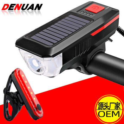 Solar Bicycle Light Car Headlight Charging Night Mountain Bike Flashlight Bicycle Accessories Warning Riding Equipment